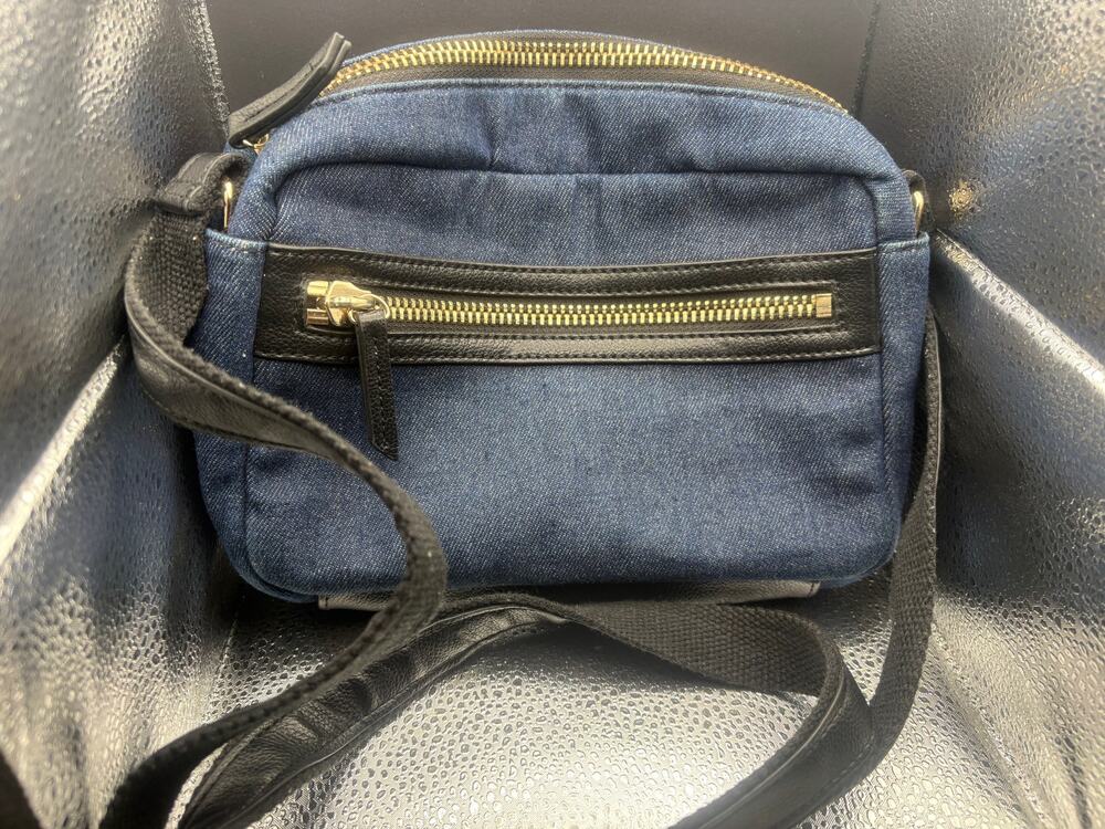 Barneys New York Crossbody Bag Womens Denim Black Gold Accessories Casual